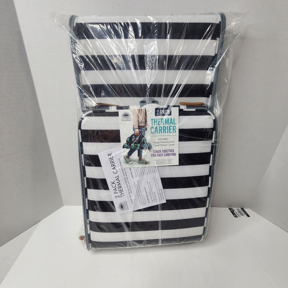California Innovations Thermal Carrier Tote Bags 1 Large 1 Small Black Stripe
